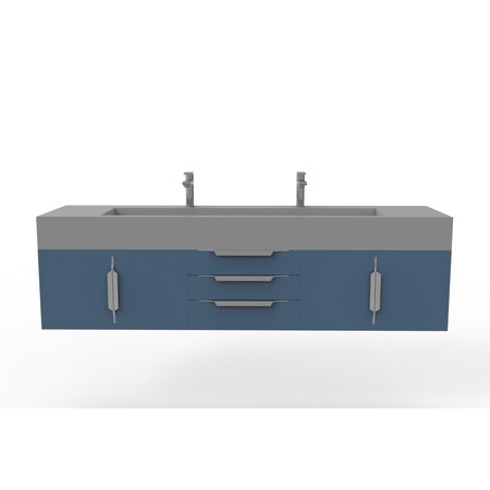 Castello Usa Nile 72" Wall Mounted Blue Vanity With Gray Top And Chrome Handles CB-MC-72BLU-CHR-2053-GR